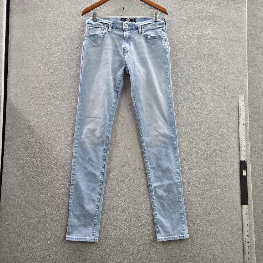 Hollister Men Jeans 30X36 Light Blue Denim Skinny Slim 34" Inseam